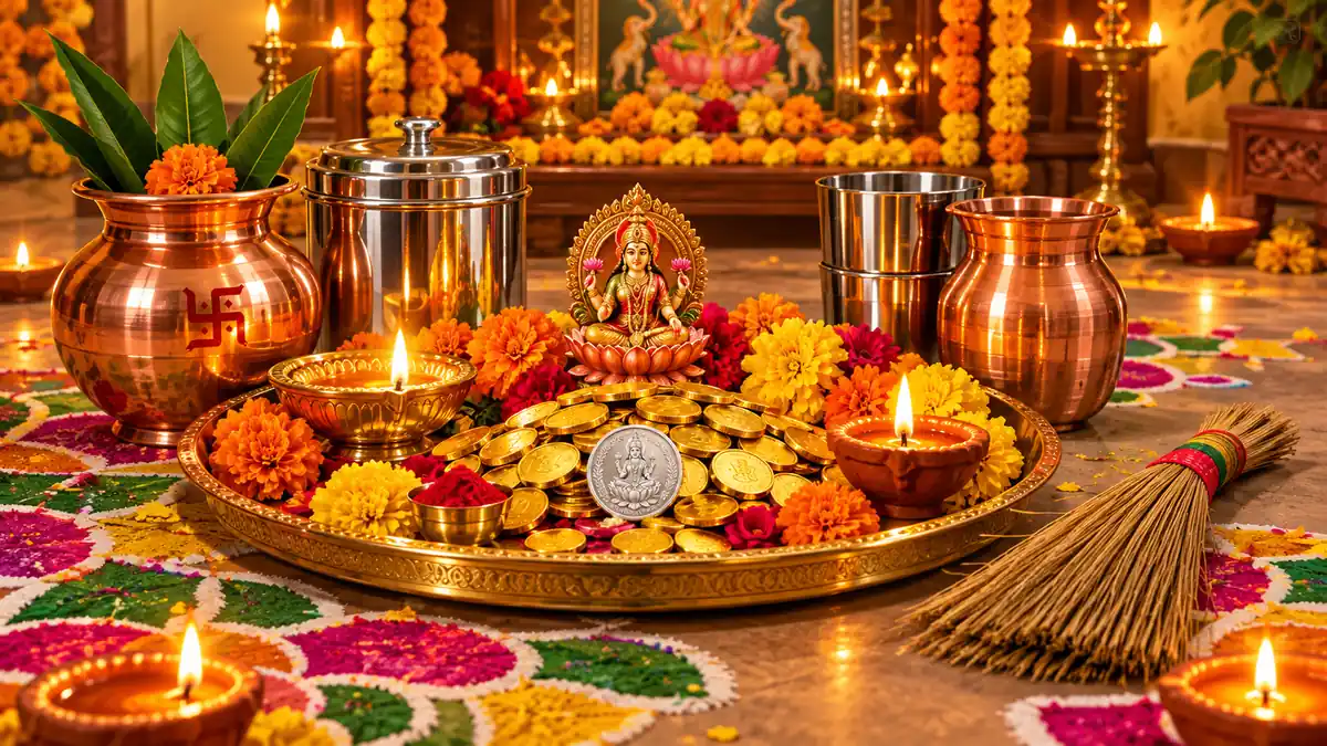 Dhanteras 2026 पूजा थाली - लक्ष्मी पूजन और दीपदान