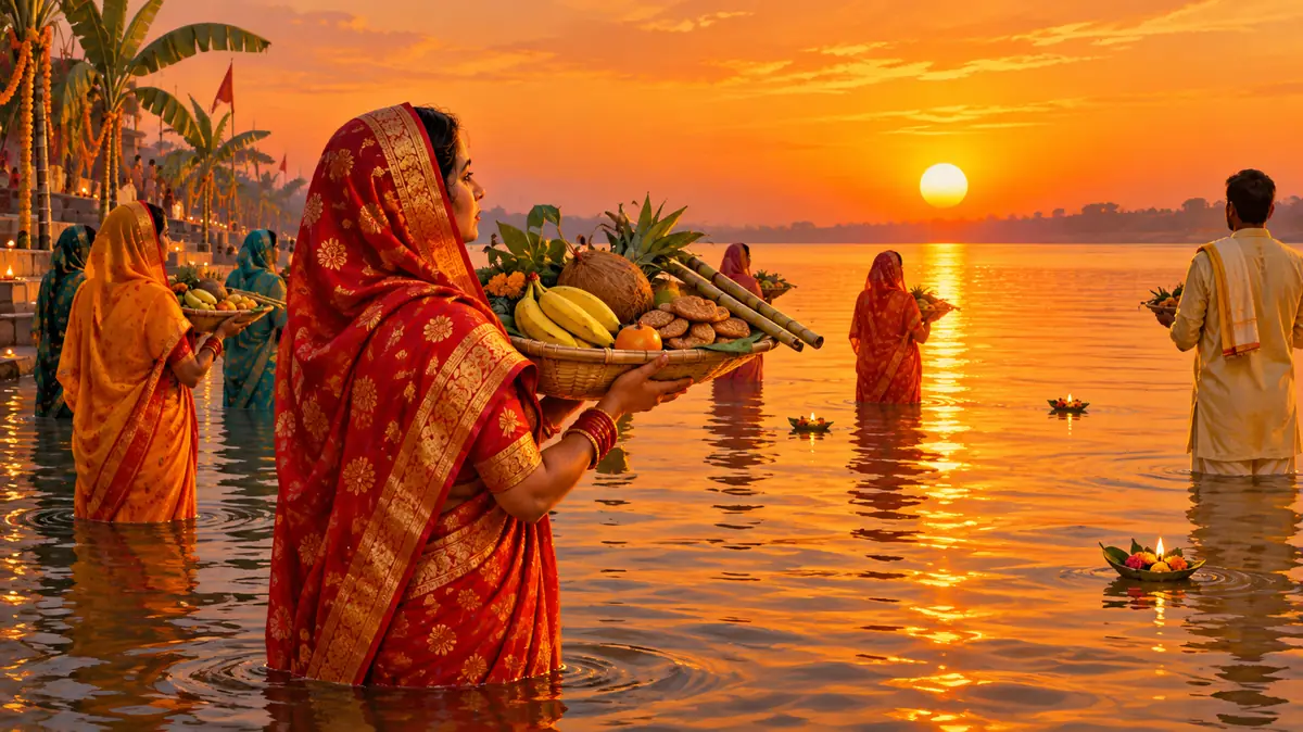 Chhath Puja 2026 - घाट पर सूर्य को अर्घ्य देते श्रद्धालु